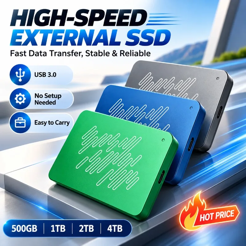 A3 Series USB3.0 SSD External Hard Drive, 500GB 1TB 2TB 4TB Black Portable Solid State Disk for Gaming Console & Office Gift