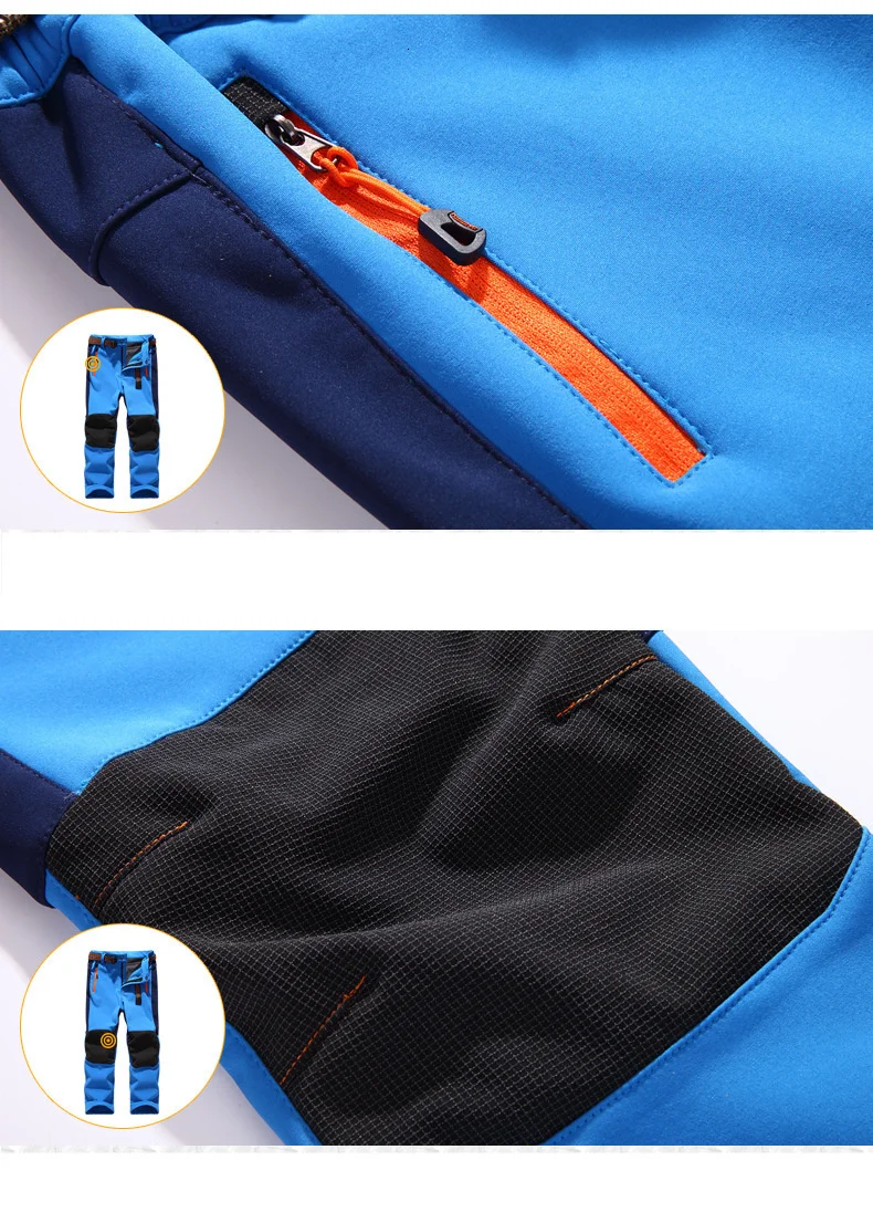 Wasserdichte Outdoor-Hosen für Kinder, warme Hosen, sportliche, winddichte Kletter-Leggings, Patchwork-Softshell-Outfits, Kinderbekleidung – Detail 15