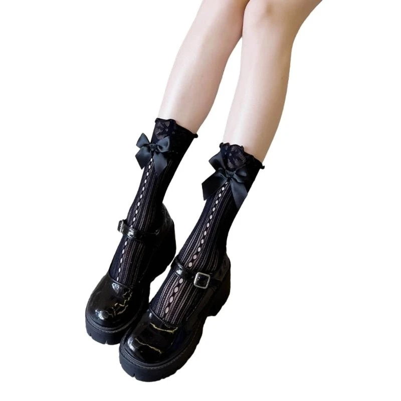 

Носки до щиколотки с бантом, милые носки с рюшами, балетный стиль, милые средние носки-трубы, 15UB