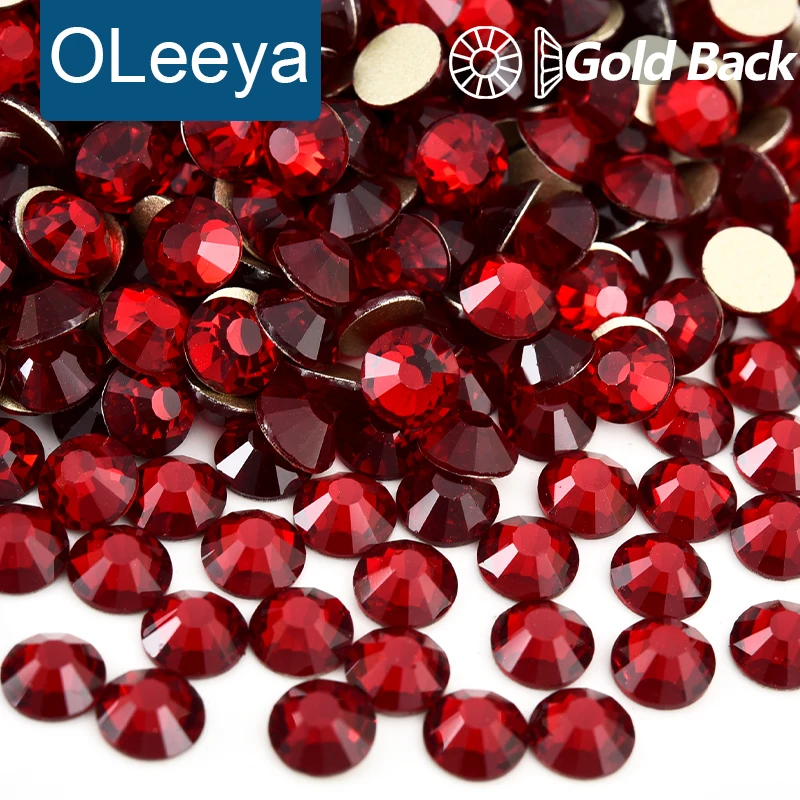 OLeeya Dark Siam SS4-SS30 Nails Glass Rhinestones Crystal Flatback Gold Base Strass Stones For DIY Nail Art Crafts Decorations