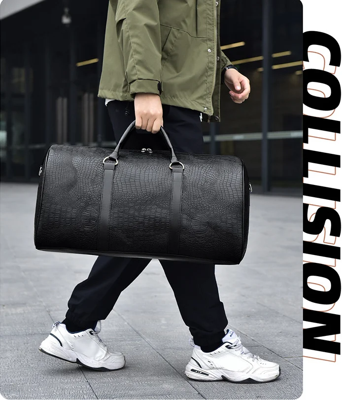 

Дорожная спортивная сумка большой вместимости в стиле ретро с текстурой крокодила — прочный чемодан унисекс для отпуска, универсальный подарок для мужчин и женщин