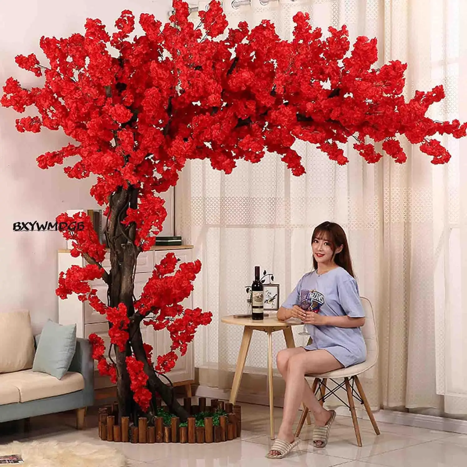 

Artificial Cherry Blossom Tree - Large Red Simulated Tree for Indoor Outdoor Wedding Decoration, Party, Restaurant, Mall