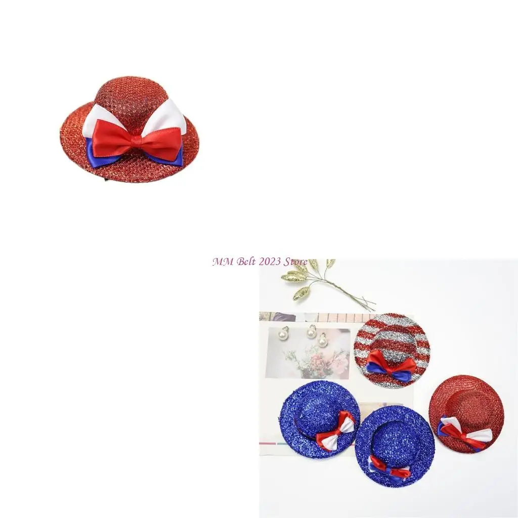 

49ME Julycostume Hair Clip Kids Top Hat Hairpin Glittered Bowler Hat for Stall Market