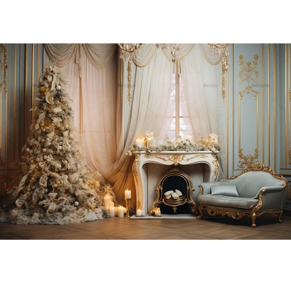 Christmas Photography Background Custom Winter Curtain Fireplace Snow Xmas Tree Family Backdrop Wall Tapestry Party Decor