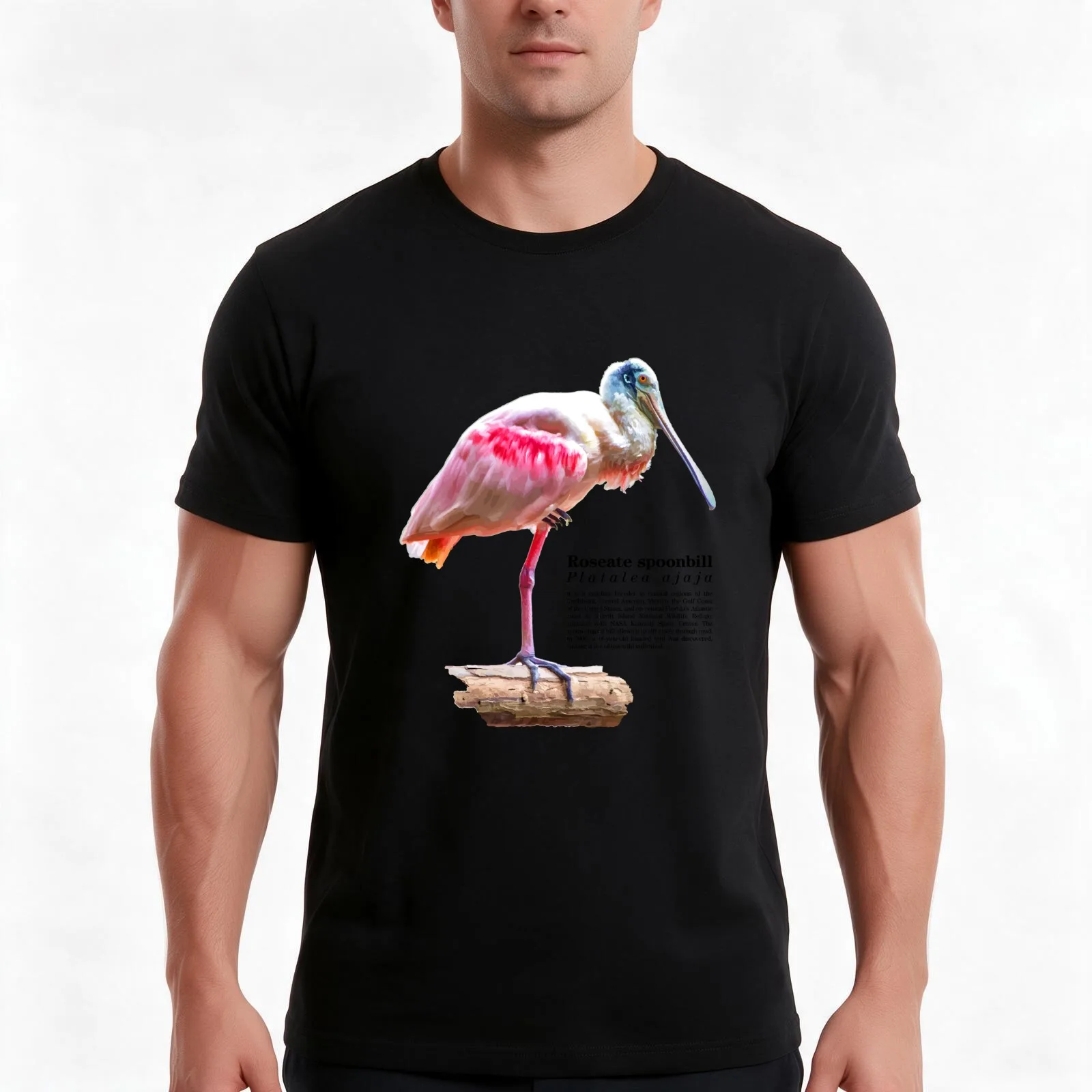 Roseate spoonbill bird near the sea T-Shirt Summer Casual Cotton Tee Oversized Streetwear Tops Vintage Graphic Print
