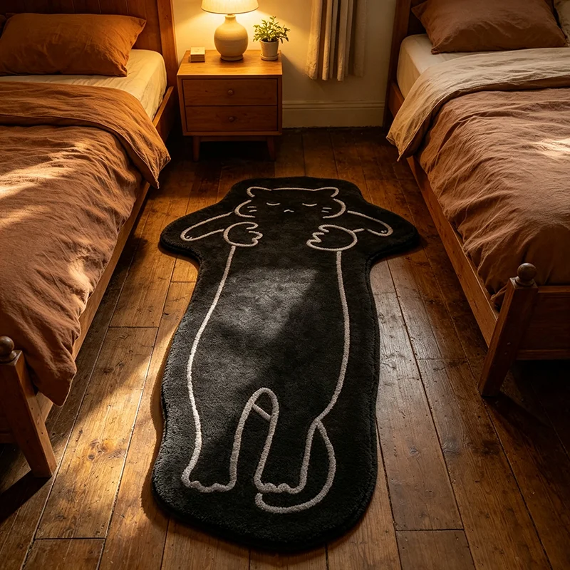 VIKAMA Cartoon Special Cat Plush Carpet Soft Non-Slip Bedroom Bed Blanket Living Room Balcony Mat Home Decoration