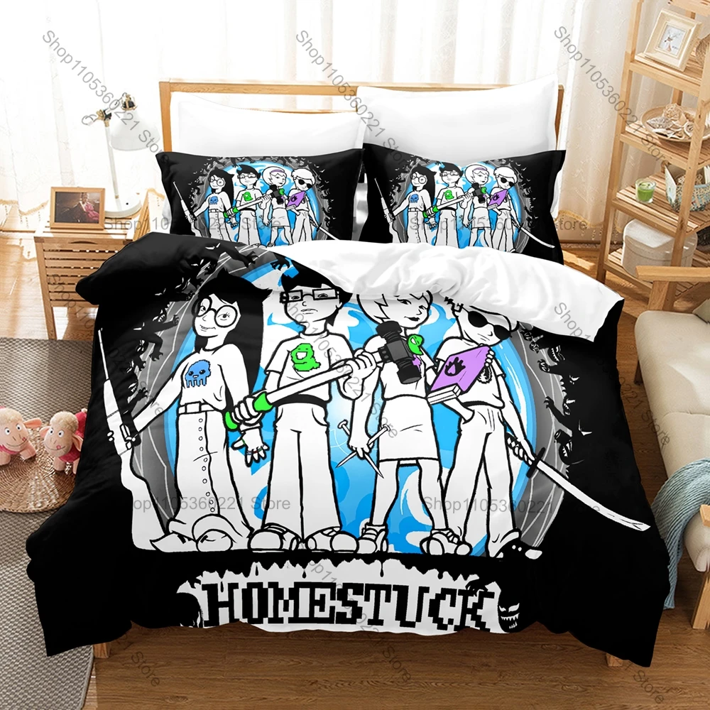 Homestuck Cartoon Bedding Set 3 Piece Microfiber Duvet Cover Set With Pillowcases Fashion Home Textile For Bedroom Dorm Room