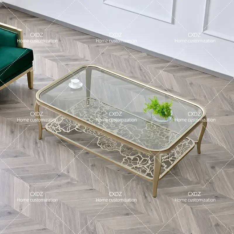 Modern Square Coffee Table Tempered Glass Top Solid Wood Base Small Luxury Tea Table for Living Room Apartment Household