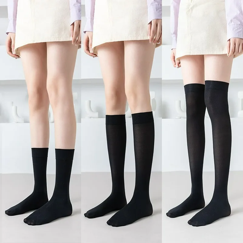 Black White Long Socks Women Girls Kawaii JK Lolita Over The Knee Socks Fashion Solid Color Sexy Nylon Stockings Female Hosiery