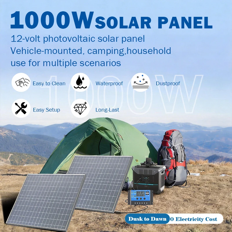 Leichter 500W 1000W 12V Tragbarer Solargenerator mit 100A Laderegler und USB-Anschluss für Wohnwagen und täglichen Outdoor-Einsatz