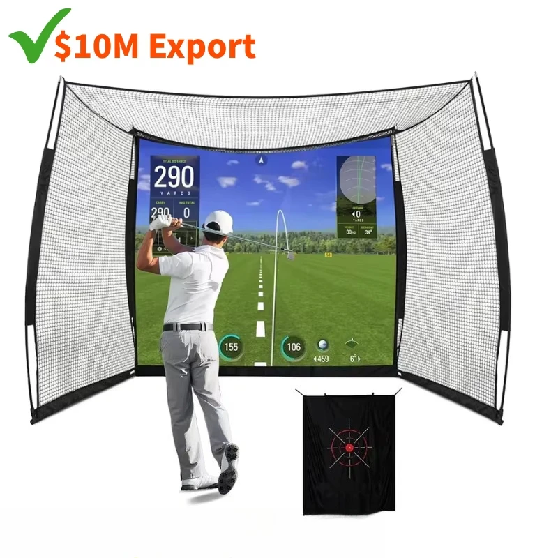 Golf Simulator Cage, Multi-Sport Net for Golf, Baseball, Softball, Portable with Impact Screen, 10x10x10 Feet