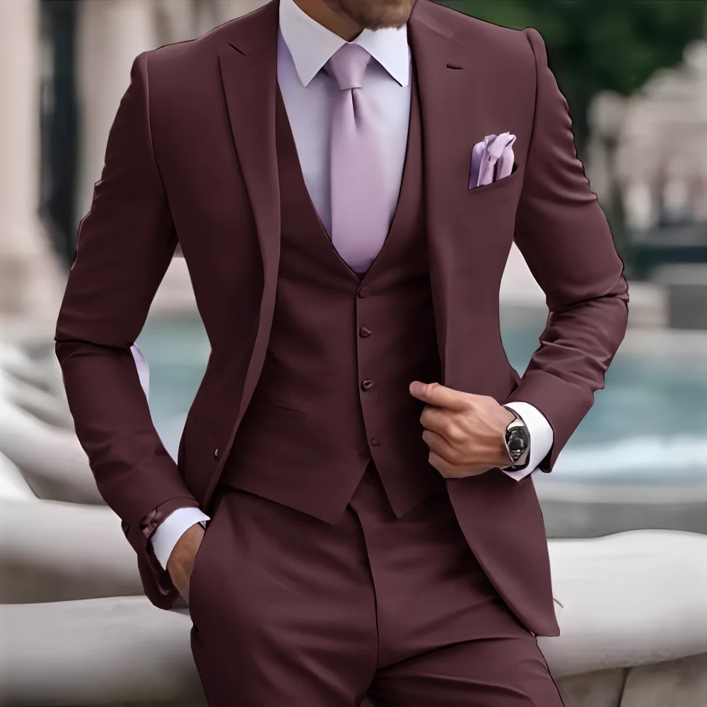 Violet Suit for Groom Wedding Tuxedo Men's Elegant Suit 3-Piece Suit (Jacket Pants Vest) Formal Custom Outfit - Image 4