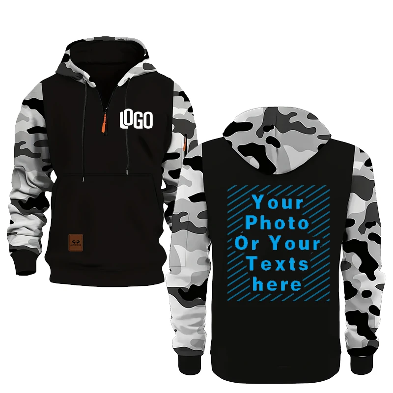 DIY customization of your brand logo, men's and women's casual hooded tops, camouflage pullovers, street style personalized spor