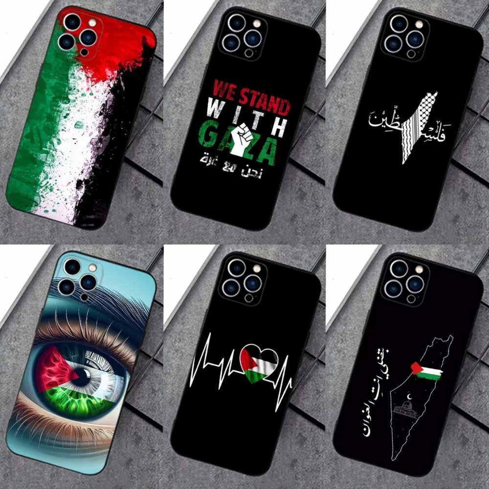 F-Flag P-Palestines Phone Case For iPhone 16,15,14,13,12,11 Plus,Pro Max,XS,X,XR,SE,Mini,8,7，Soft Silicone Black Cover