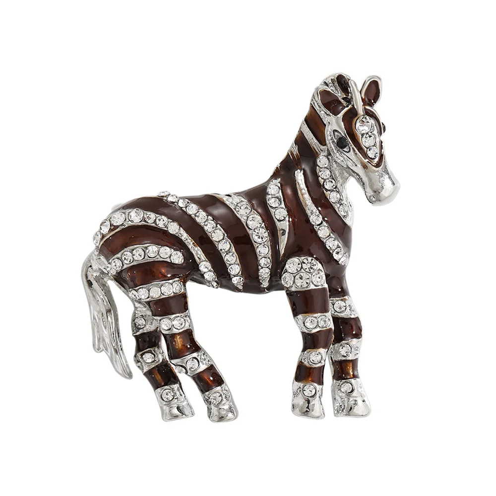Gentlemen's Diamond Studded Three-dimensional Zebra Brooch Steed Animal Shaped Brooch Suit Coat Bag Pins Decoration