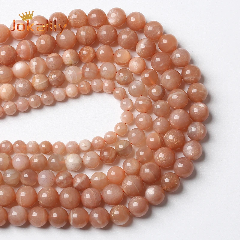 Natural Orange Sunstone Beads Moonstone Quartz Round Loose Beads For Jewelry Making DIY Bracelets 4 6 8 10 12mm 15