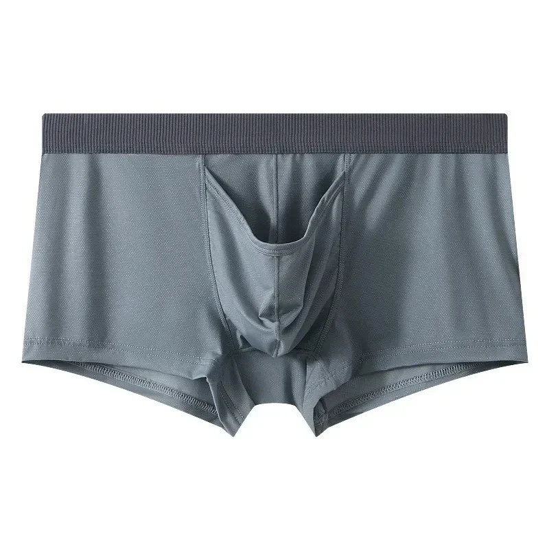 Men's Underwear Ice Silk Seamless Ultra-Thin Mesh Breathable Comfy Quick Dry Trunks High Elastic Penis Bulge Sports Boxer Shorts