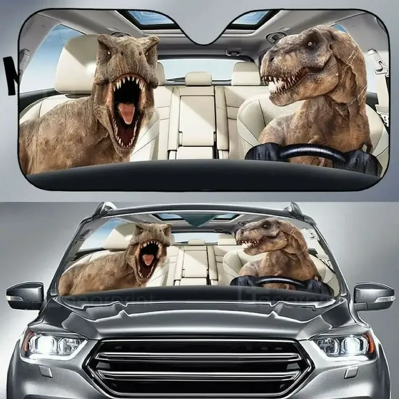 Friday Stuff Driving Car Couple Dinosaur Sunshade Funny Couple T Rex Windshield Car Sunshade