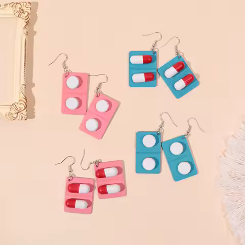 Funny Women Wood Capsule Pill Board Earrings Funny Tablet Drop Dangle Ear Hooks Female Eardrop Hiphop Jewelry Dropshipping