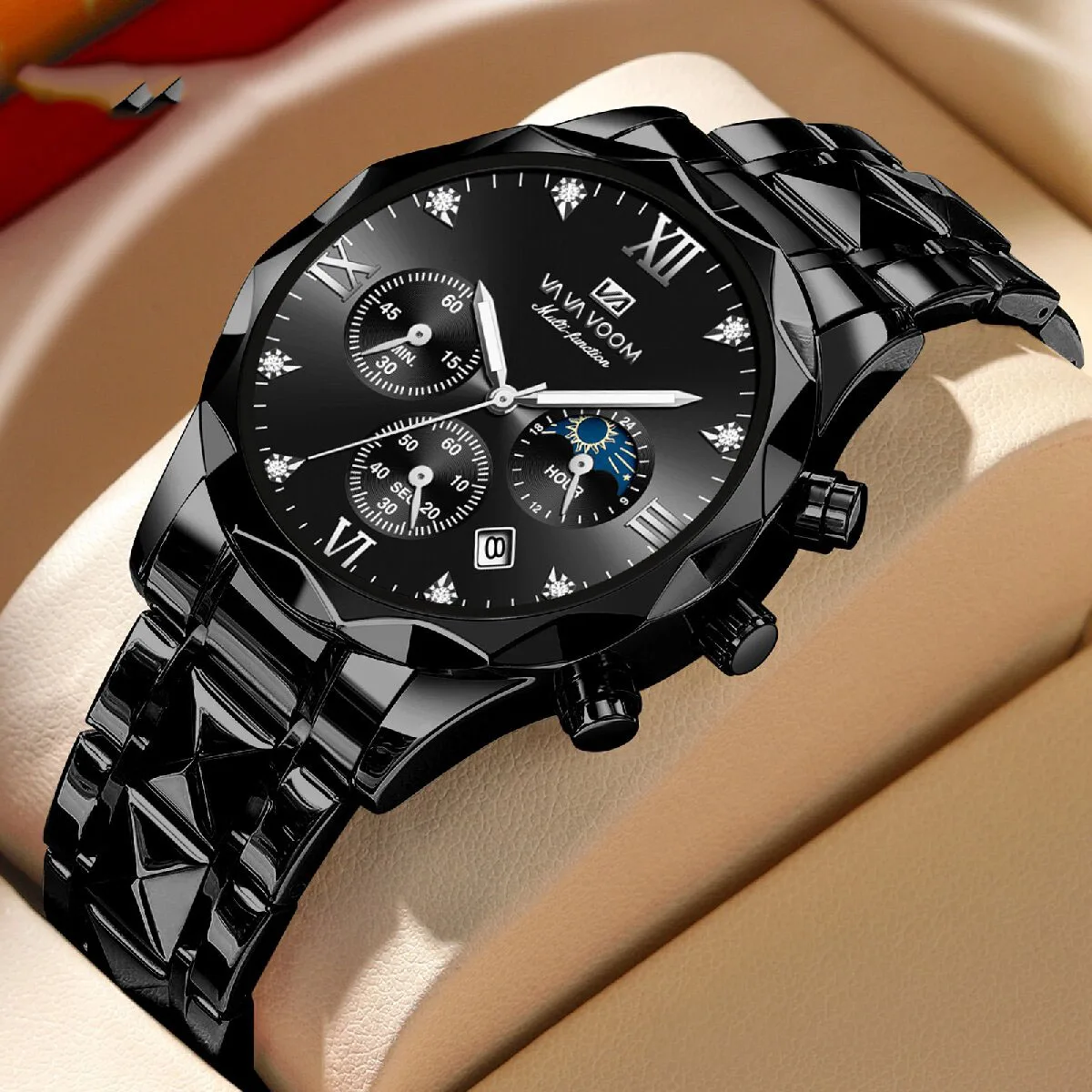 Waterproof Precision Steel Band Men's Watch New Quartz Watch Calendar Business Blue Room Gold Watch Men's Watch