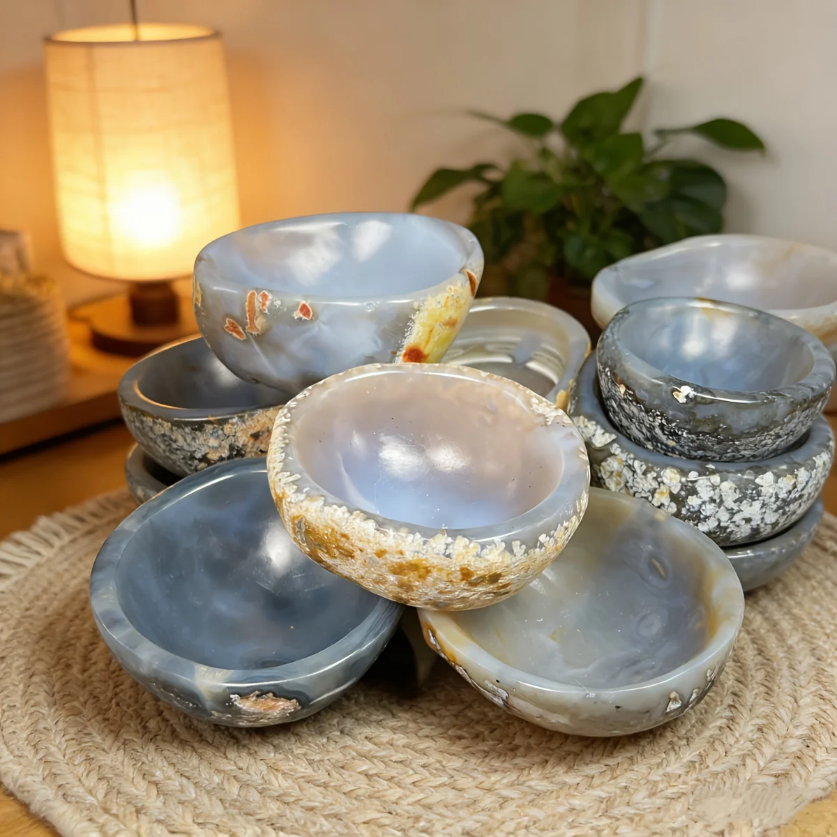 1pc Natural Agate Quartz Crystal Bowl- Handcrafted Original Stone Meditation Bowl