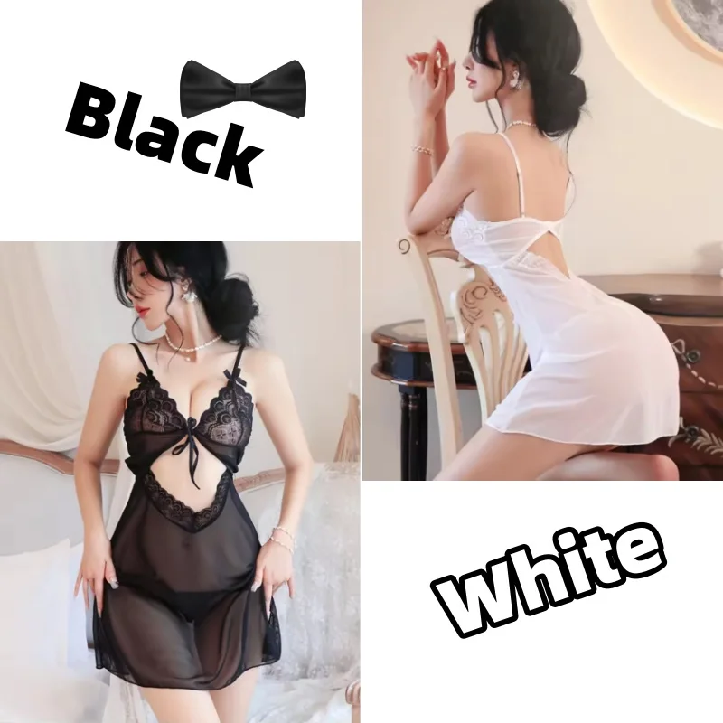 Lingerie Sexy pour femmes, vêtements à la mode, style britannique, motif de dentelle exotique, nœud papillon, décoration en maille, robe élégante, coupe cintrée ﻿