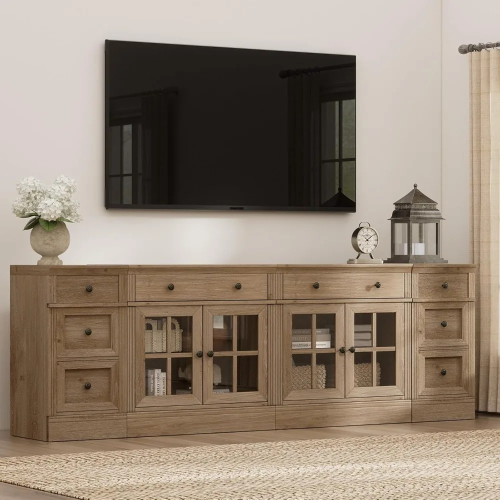 

Modular Farmhouse Sideboard & Glass Door Cabinet Set, 4-Piece Rustic Buffet Storage Console & TV Stand