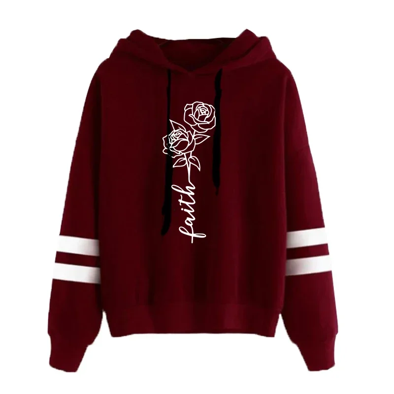 

2025 New Arrival Women's Fashion Hoodie Faith Flower Printed Sweatshirts Autumn Winter Female Daily Casual Sporty Loose Pullover