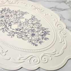 Silicone Carved Dining Mat with Advanced Retro Pattern Table Mat Screen Printing Process Placemat for Dining Table