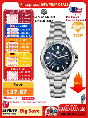 San Martin oficial 39mm Guilloche MOP Dial Gada reloj Miyota 9015 relojes mecánicos automáticos de lujo para hombres 10 ATM reloj SN0150