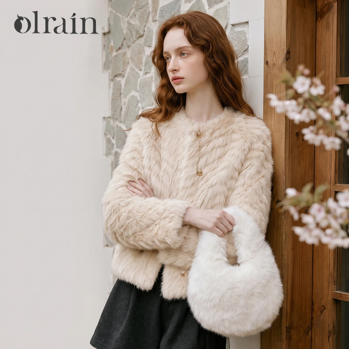 OLrain Women's Winter Jacket French Style Round Neck Faux Shearling Cropped Coat 2026 Winter New Commuter Outerwear GO58QP011535