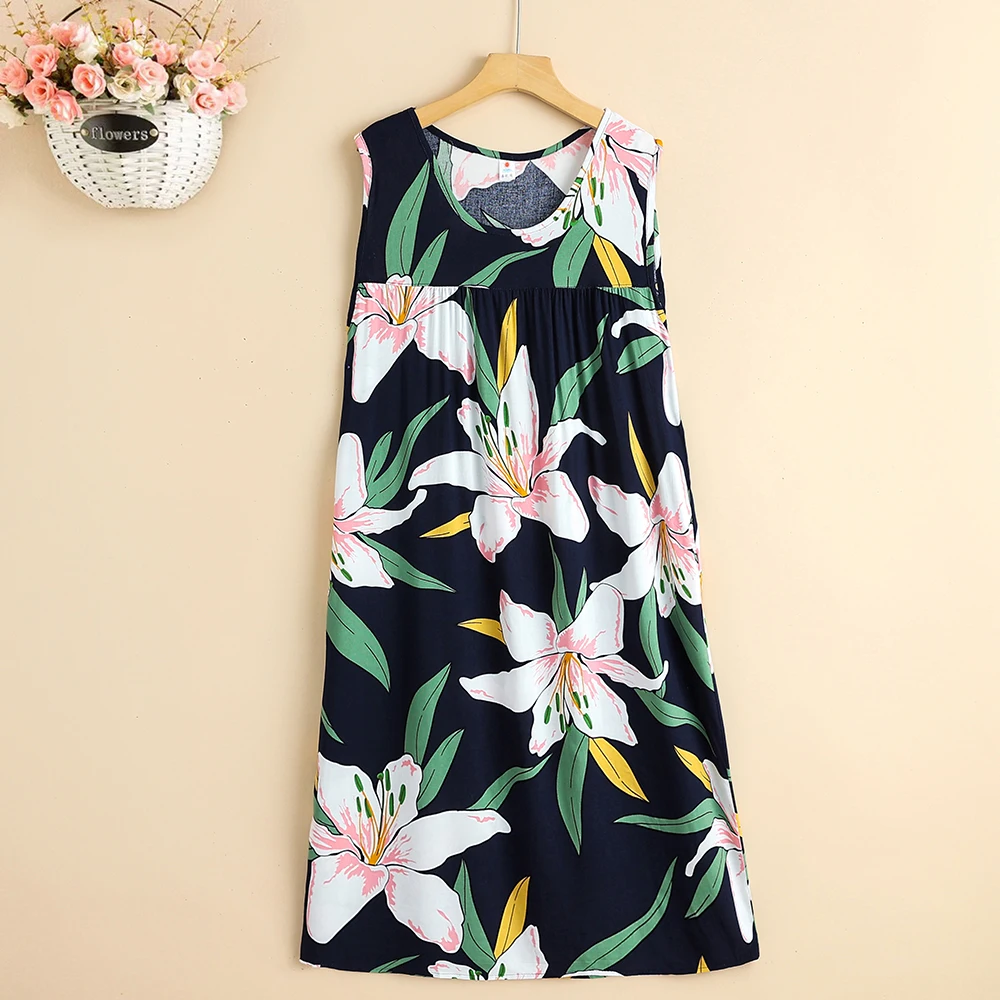 New Casual Fashion 2024 Summer Dresses For Women Print Dress O-neck Sleeveless Vintage Women Clothing