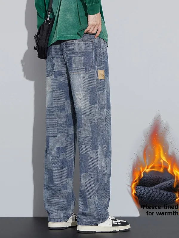 

Мужские джинсы в американском ретро-стиле, осенне-зимние, свободные, прямые, повседневные, с полосатым узором, длинные брюки, свободный крой