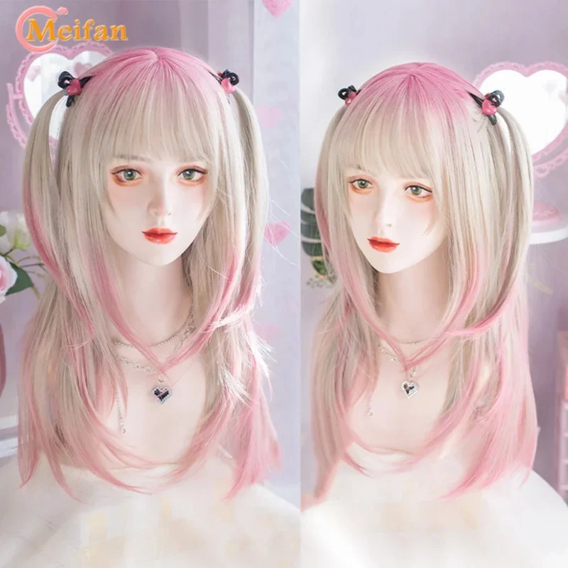 A Meifan long blue Lolita wigs wave curly woman hair cute cosplay wig Harajuku Halloween synthetic red pink green natural hair