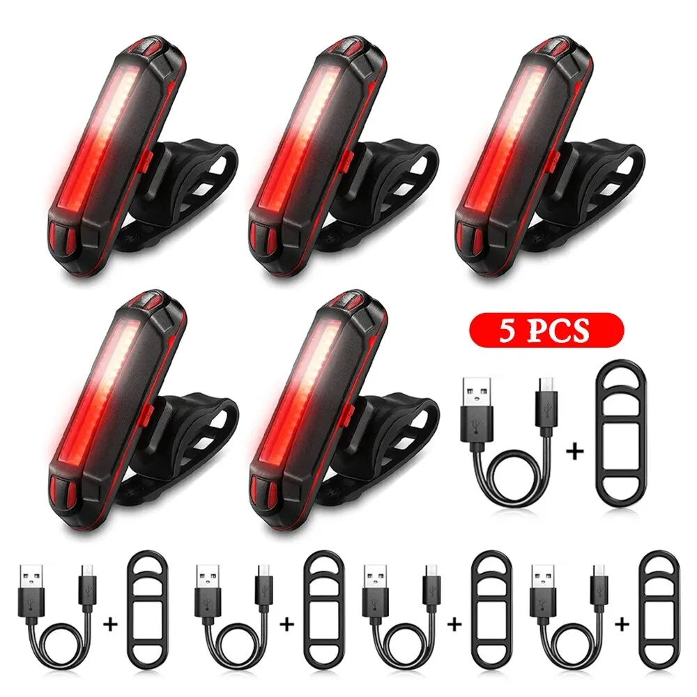 5 PCS LED Bike Tail Light USB Rechargeable Helmet Bike Rear Lights Easy for Install Safety MTB Bike Cycling Lamp