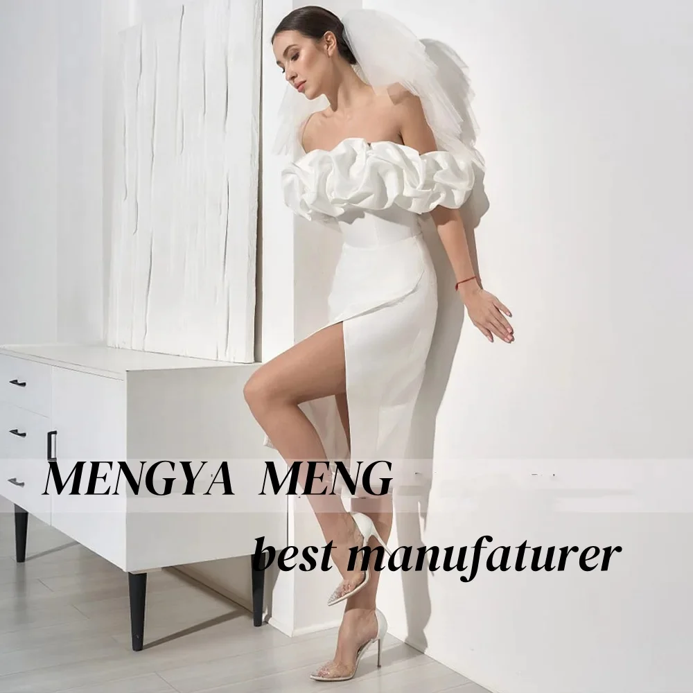 ZHUISHU Elegant Knee-length white Wedding Dress Women Open Back Side Split Pleat Sexy Bridal Gown Vestidos De Novia Customized