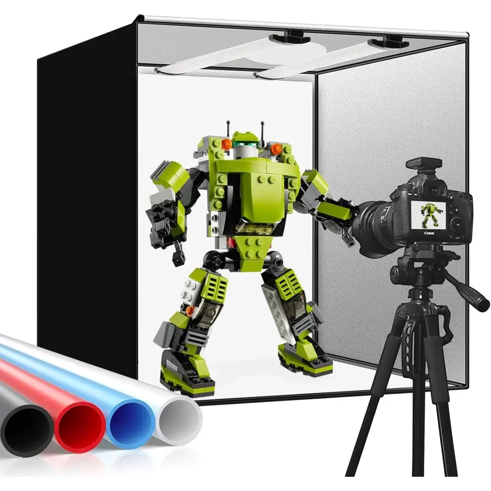 

Фотобокс для студии, 24x24x24 дюйма, портативный складной фотосветильник-тент для съемки с 198 яркими регулируемыми светодиодами и 4 лампами