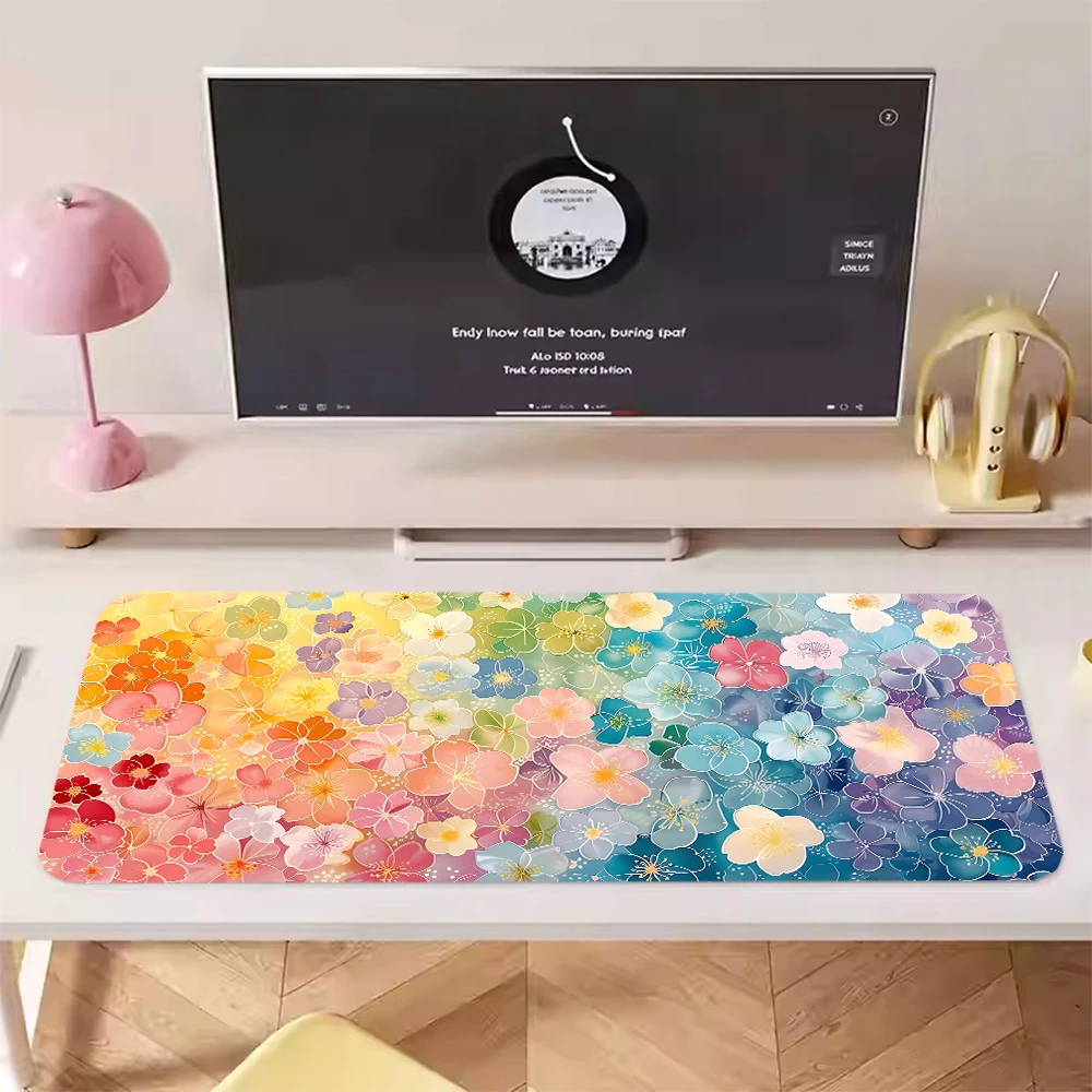 Tappetino per mouse con piante di fiori rosa Tappetino per mouse grande per computer da gioco Tappetino per mouse retrò XXL Tastiera con fiori di campo Tappeto antiscivolo lavabile HD morbido