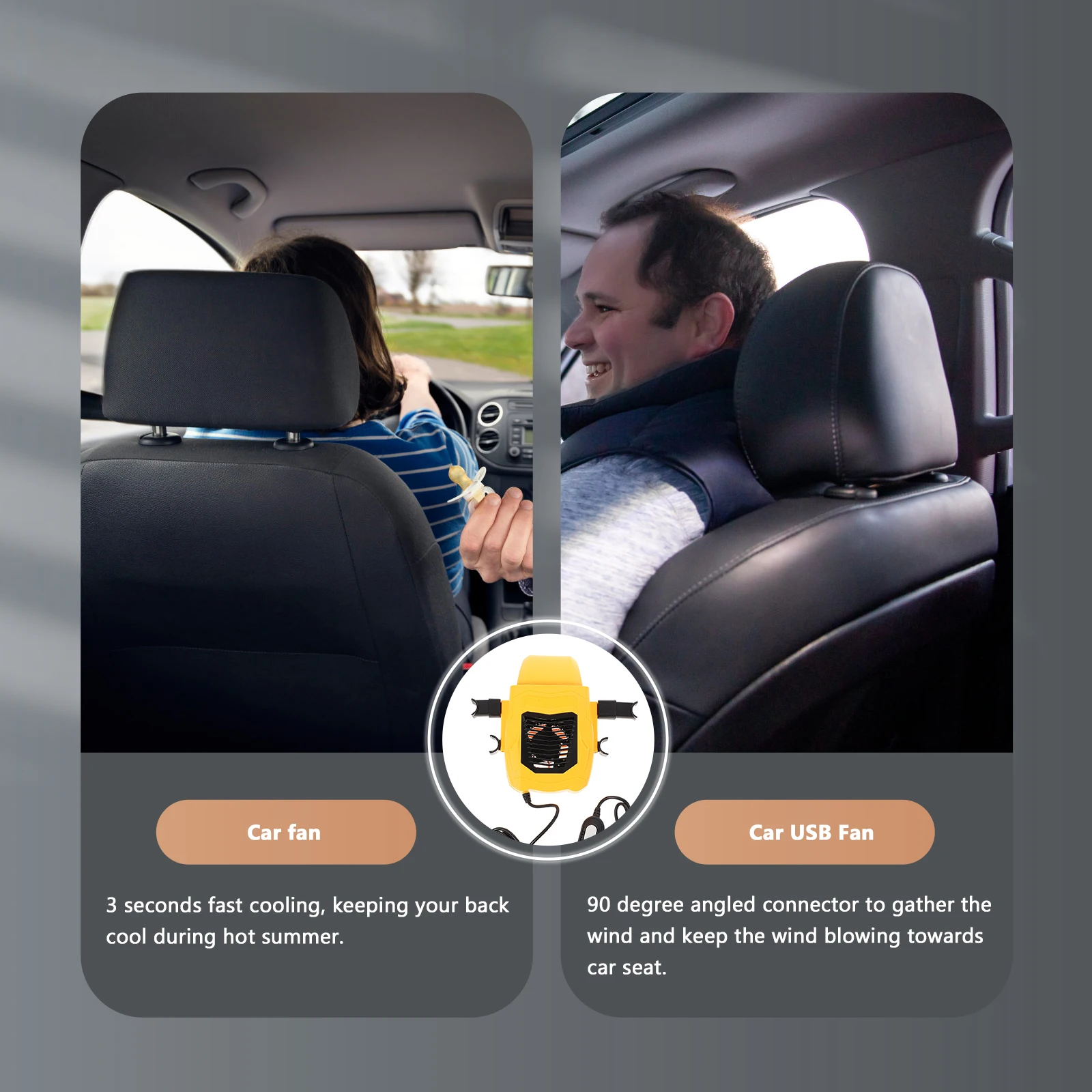 

Chair Back Fan Car USB Portable Automotive Rechargeable Adjustable Speed 3 Gears 90 Degree Connector ABS Durable Practical