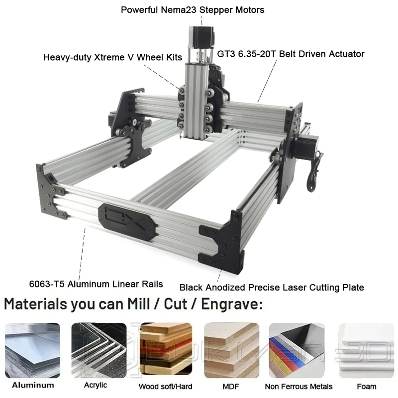 OpenBuilds OX CNC Machine Mechanical Kit 4-Axis Belt Driven CNC Engraver with Nema23 Motors for Wood Metal Acrylic Cutting DIY