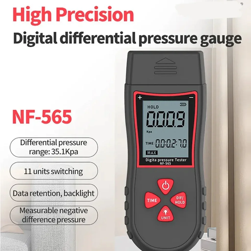 Digital Manometer Differential Air Pressure Gauges Tester Indoor Temperature Pipes Pressure Measuring Device