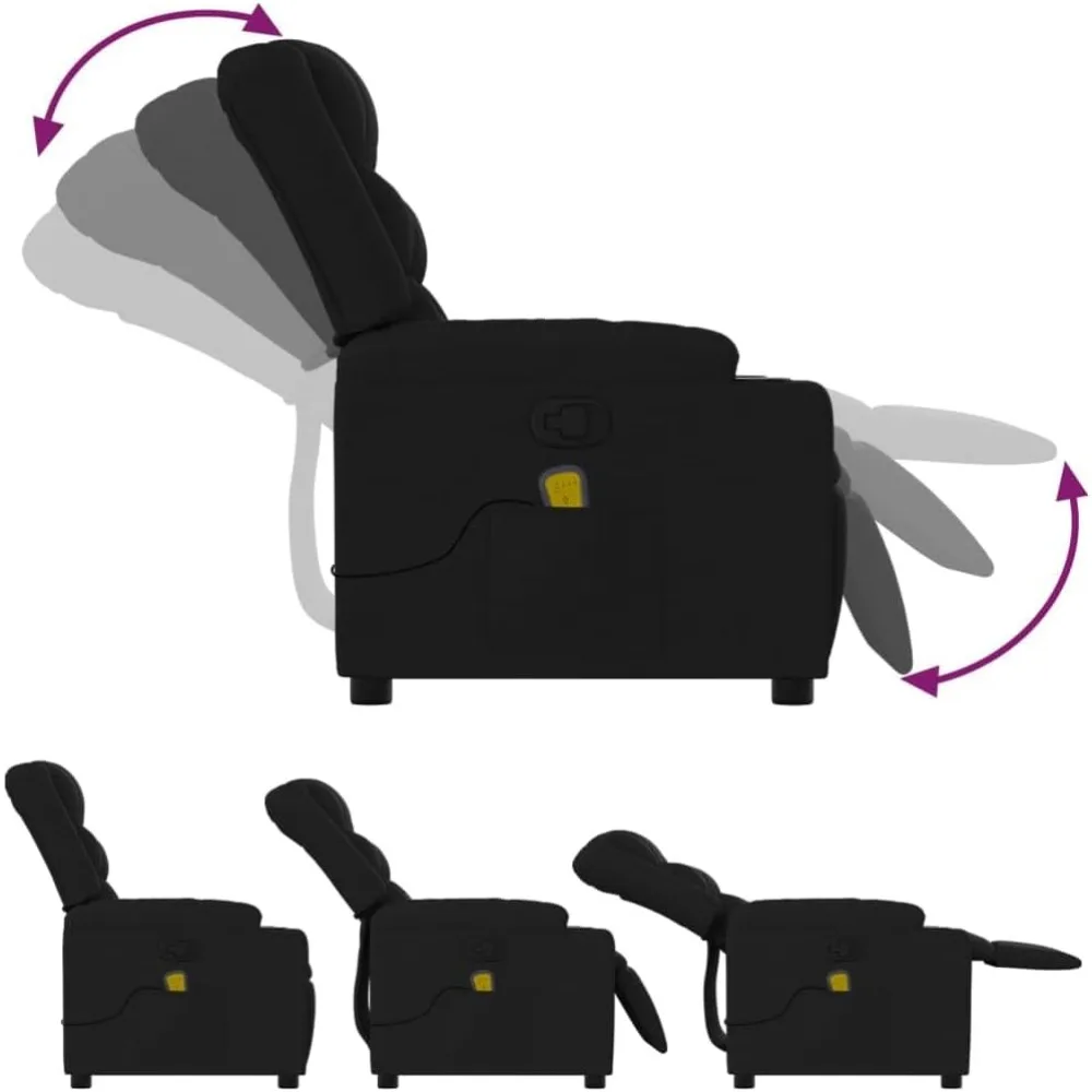 كرسي كرسي تدليك من القماش الأسود vidaXL - مستلق يدوي، تدليك اهتزاز، حامل أكواب للراحة في غرفة المعيشة/الصالة #5