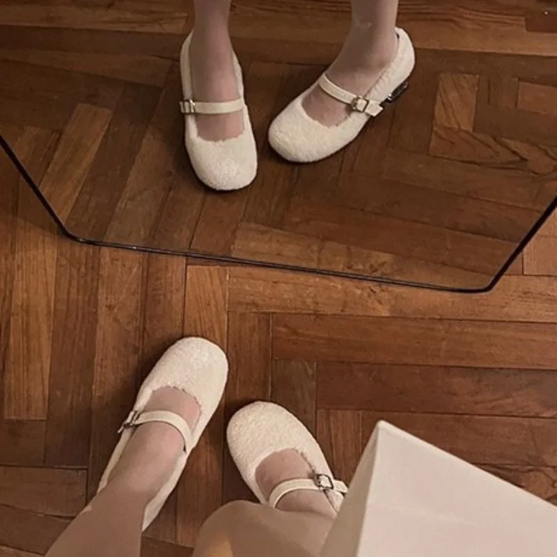 

Women's Crystal heel High-Heeled Fleece-Lined Shoes Autumn Thick-Heeled Mary Sandals Rubber Outsole China Made zapatillas mujer