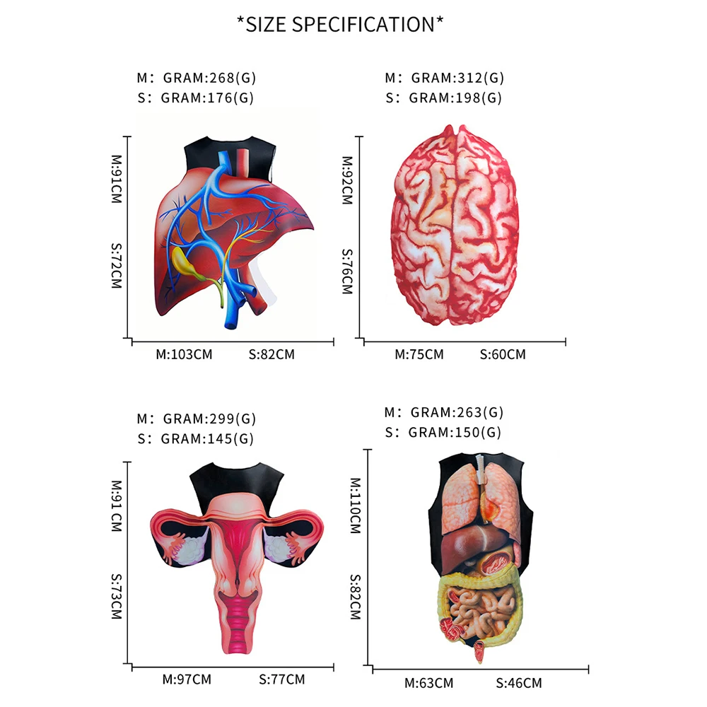 Human Organ Costume Sponge Suit Jumpsuit Brain Liver Uterus Heart Cosplay Emotional Organ Theme Party Attire Halloween Costume
