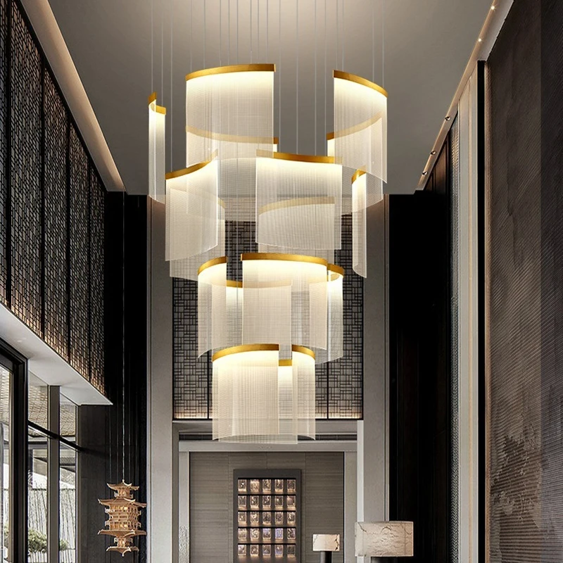 Modern Acrylic Staircase Chandelier Loft Villa Designer Luxury Living Room Pendant Lamp Home Decor Hanging Lamps Fixture