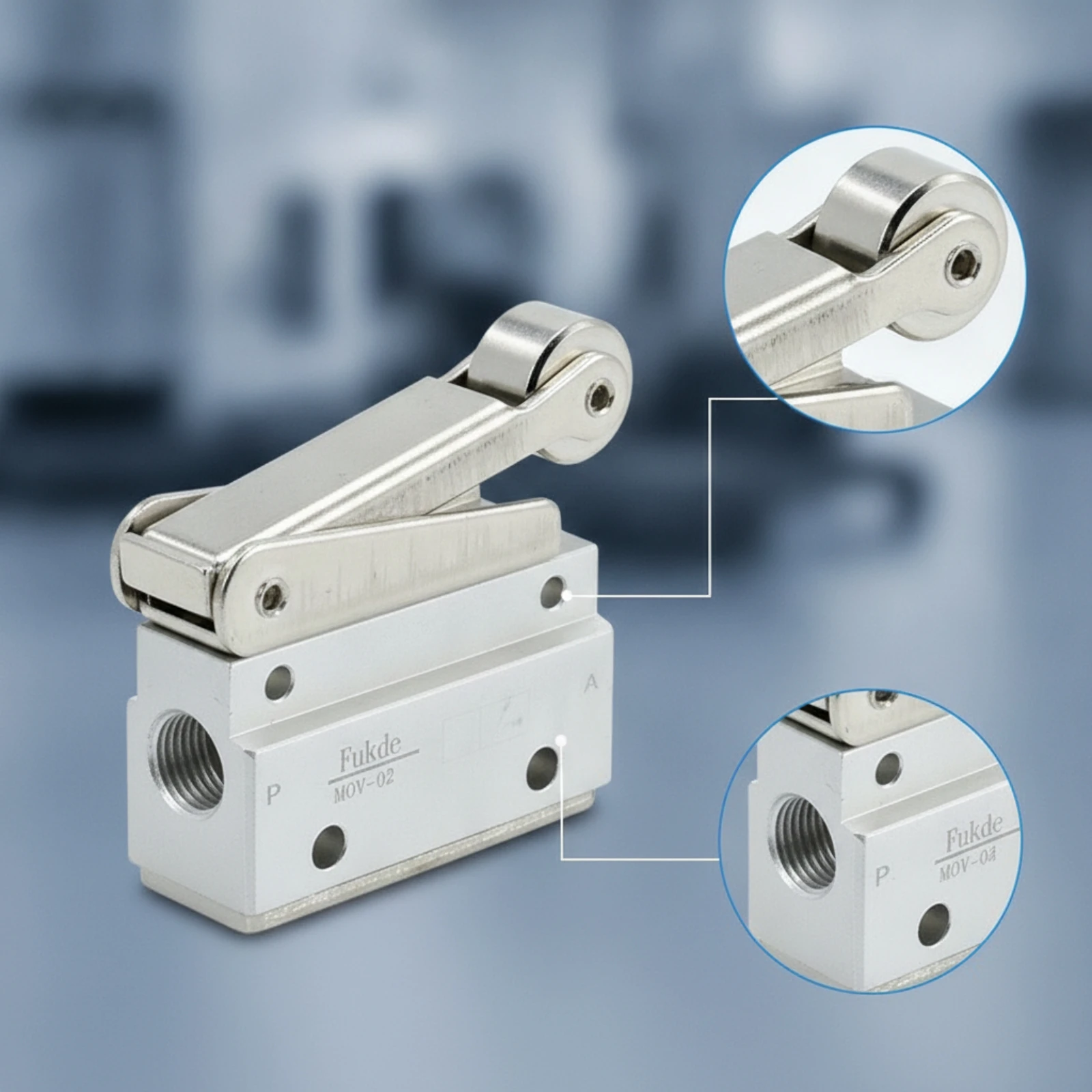 Mechanical Pneumatic Valve with Roller Aluminum Alloy Roller Lever Valve Compact Threaded for Automation Engineers, Machinery