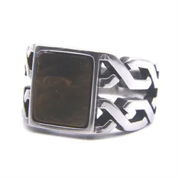Amber Zircon Stone Ring For Man 316L Stainless Steel Jewelry Punk Biker Style Ring Size 7-13