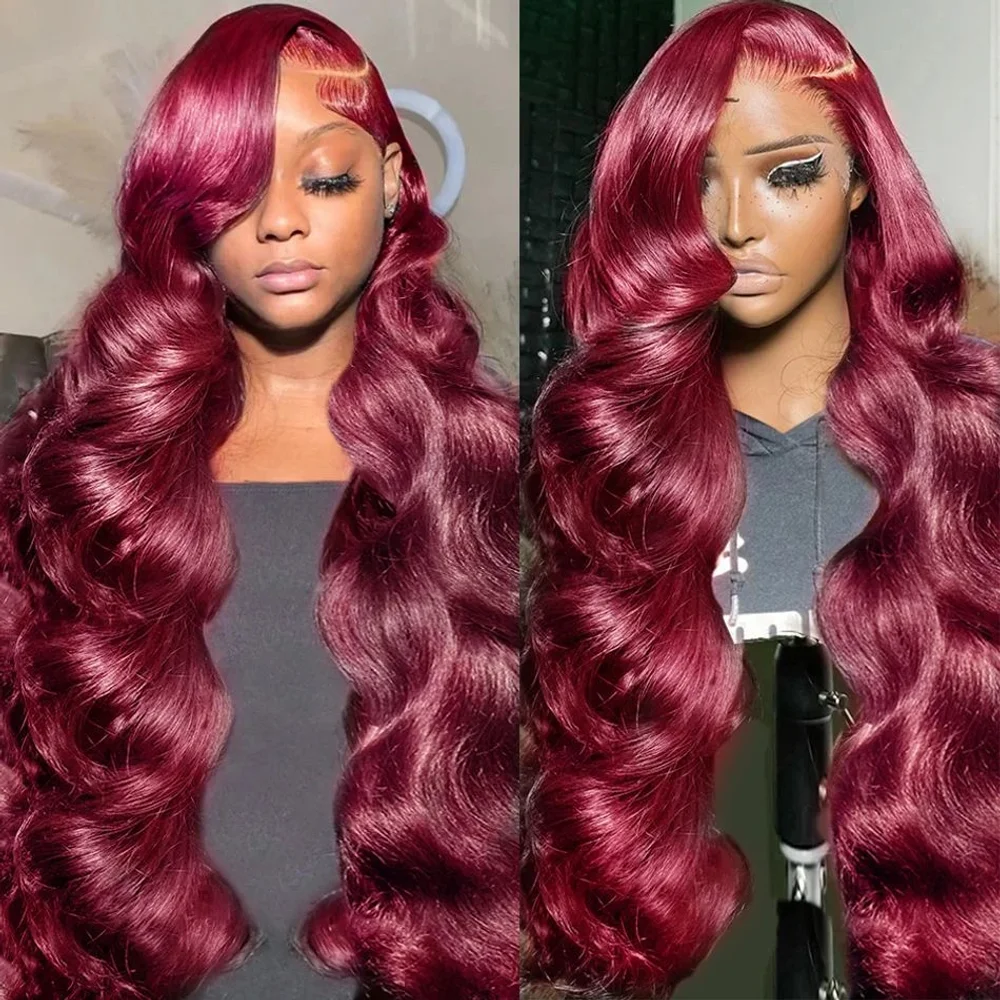 

99j Burgundy 13x6 220 Density Frontal Wigs Human Hair Body Wave 30 Inch 13x4 Lace Front Wig Hd Transparent Lace For Women