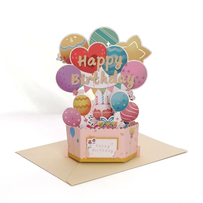 Bouquet 3D greeting card blessing gift birthday handwritten card retro love balloon information cards including envelope