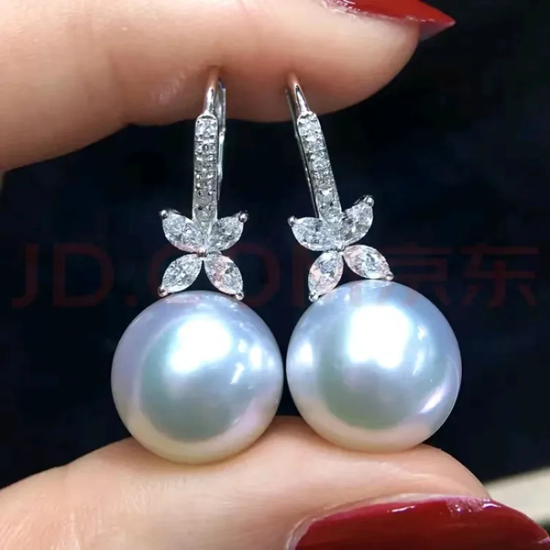 Pair 12-13mm Genuine White Round Pearl Earrings for Wen Women Simple Wedding Party Jewelry Accessories Dangle ,hook Stud 883AAA